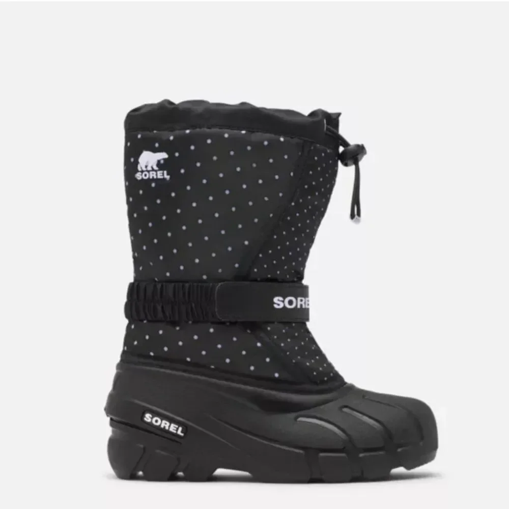 Kids Sorel Flurry Black Polka Dot Boots Lined/Insulated